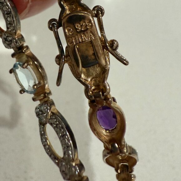 Vintage Sterling Silver and Gemstone Tennis Bracelet - Picture 7 of 9